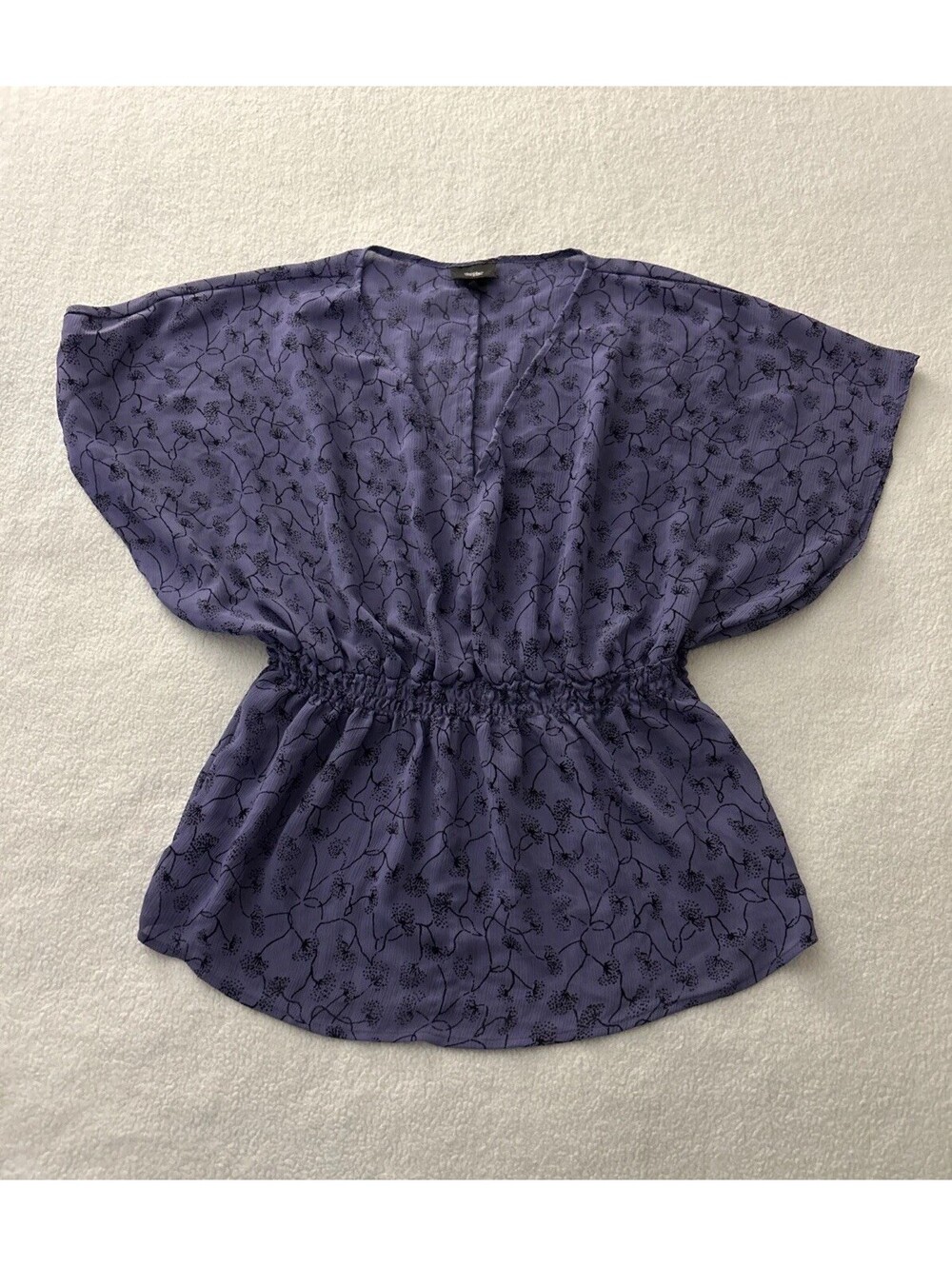 Mossimo Womens Kamino Blouse Top Shirt Semi Sheer Purple Black Floral Size M